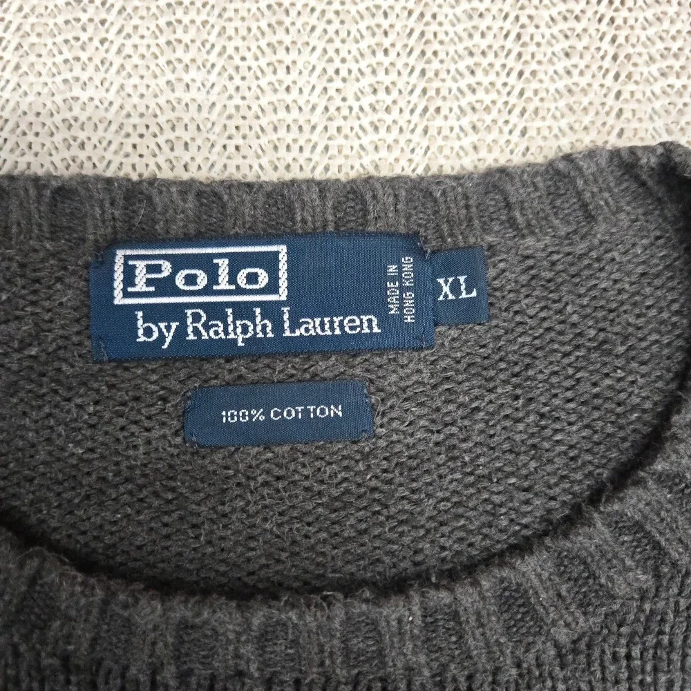 Vintage Polo Ralph Lauren Sweater Mens XL Gray Cotton Pullover Purple Pony